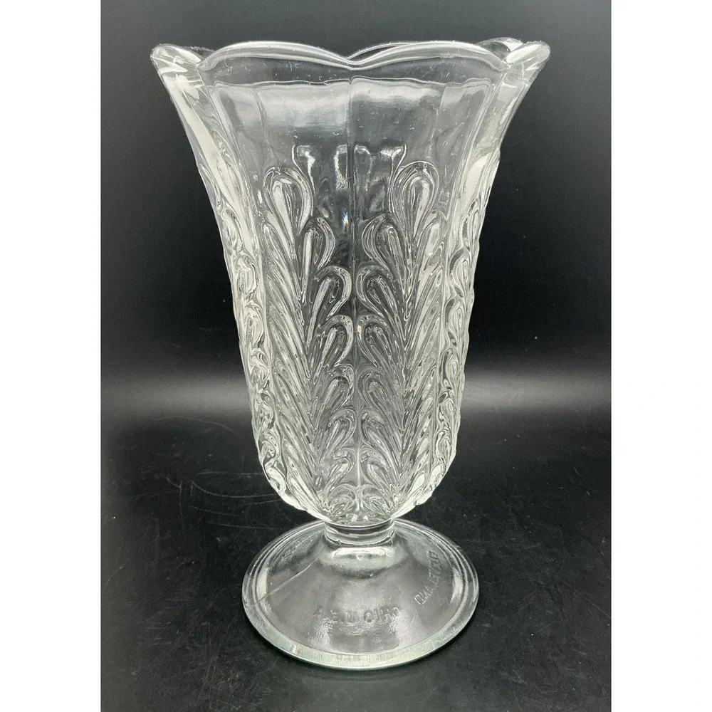 Vintage E. O. Brody Co M5200 Crystal Clear Glass Footed Vase 9